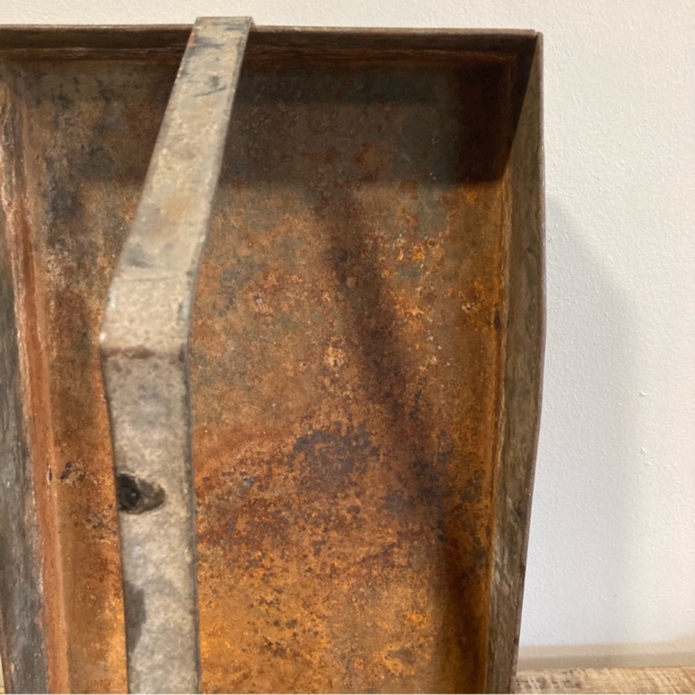 Industrial Distressed Tool Box Metal Tray Metal With Handle Rustic Farmhouse - Picture 14 of 16